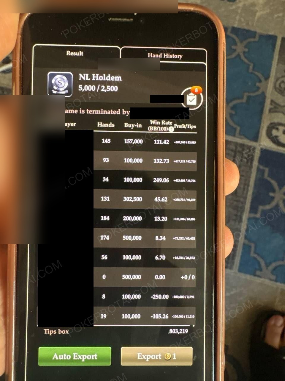Pokerrrr2 盈亏明细（已隐去身份）